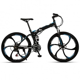FGKLU Plegables Bicicleta montaña plegable para adultos 26 pulgadas, 6 ruedas cuchillo, MTB para exteriores, bicicleta para hombres y mujeres, frenos disco doble acero alto carbono 21 / 24 / 27 velocidades, C, 27 speed