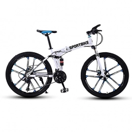FGKLU Plegables Bicicleta montaña plegable para adultos 26 pulgadas, MTB acero con alto contenido carbono con suspensión completa 21 / 24 / 27 velocidades, bicicletas antideslizantes ejercicio al aire libre, 24 speed