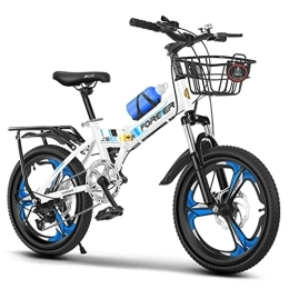 Bicicleta Plegable Acero Carbono de 18 20 Pulgadas Bicicleta Infantil Plegable Pequeña 7 Velocidades Velocidad Variable Freno Delantero V Y Freno Trasero Bicicleta Ciudad Portát(Size:18 In,Color:Azul)