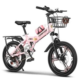 LWBLJX Plegables Bicicleta Plegable Acero Carbono de 18 20 Pulgadas Bicicleta Infantil Plegable Pequeña 7 Velocidades Velocidad Variable Freno Delantero V Y Freno Trasero Bicicleta Ciudad Portát(Size:20 In, Color:Rosa)