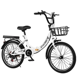 JAMCHE Bicicleta Bicicleta plegable Bicicleta plegable de 6 velocidades Bicicleta urbana de acero con alto contenido de carbono Bicicleta plegable de altura ajustable con portaequipajes trasero, guardabarros delanter