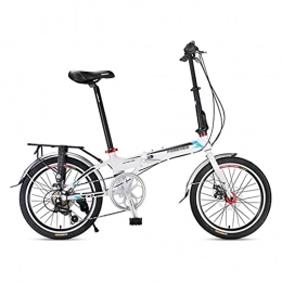 WANYE Bicicleta Bicicleta Plegable Bicicleta Plegable Shimano 7 Velocidades Aluminio Ruedas De 20 Pulgadas Bicicleta Urbana Plegable Fácil con Freno De Disco, Portaequipajes Trasero White