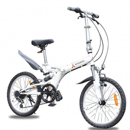 Comooc Bicicleta Bicicleta plegable Comooc de 20 pulgadas, para adultos, mujeres, velocidad variable, amortiguador plegable para coche, para niños, ultraligera, portátil, color Blanco