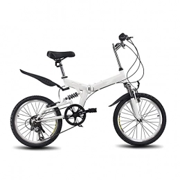 FYHCY Plegables Bicicleta Plegable de 20 Pulgadas Cómoda Portátil Compacta Ligera con Acabado de 6 Velocidades Gran Suspensión para Hombres Mujeres Estudiantes y Viajeros Urbanos White