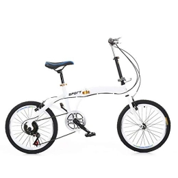 TFCFL Bicicleta Bicicleta plegable de 20 pulgadas de acero al carbono, 7 velocidades, altura ajustable, para camping, ciudad, color blanco, doble freno en V