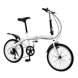 Bicicleta plegable de 20 pulgadas para adultos de 135 – 175 cm con 7 marchas, color blanco, bicicleta plegable para hombre y mujer, para ciudad y camping, doble freno en V