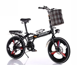 XQIDa durable Plegables Bicicleta plegable de 20 pulgadas para adultos hombres y mujeres adolescentes Bici Plegable, absorción de doble choque delantera y trasera, 6velocidades variables, freno de disco doble, negr