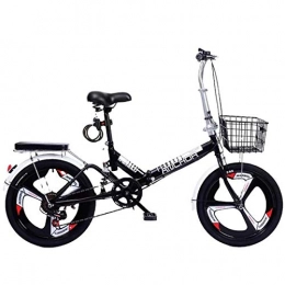 HT&PJ Plegables Bicicleta plegable de ciudad, hombre, mujer, niño, talla única, se adapta a todos los engranajes de 6 velocidades, sistema plegable, doble freno, luz de tráfico, color negro