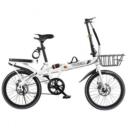 JACK'S CAT Plegables Bicicleta plegable para adolescentes adultos, bicicleta urbana de acero al carbono de 16 / 20 pulgadas, freno de disco doble, bicicleta MTB plegable antideslizante para hombres / mujeres, Blanco, 20in