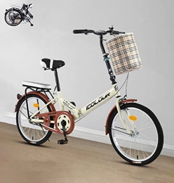 DYM Bicicleta Bicicleta Plegable para Mujer Bicicleta de 16 Pulgadas 20 '' Bicicleta Urbana cómoda de una Sola Velocidad con Canasta + Estante, Bicicleta Ligera portátil (Color:Yellow, Size:16'')