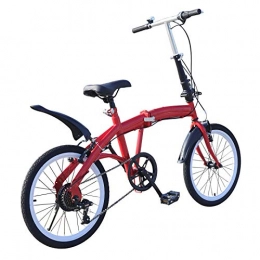 TFCFL Bicicleta Bicicleta plegable plegable de 20 pulgadas, de acero al carbono, 7 velocidades, carga de 90 kg, doble freno en V rojo