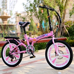 Folding Bikes Bicicleta Bicicleta plegable ultraligera porttil plegable de 20 pulgadas con absorcin de impactos, para estudiante, coche, adulto, bicicleta pequea de acero de alto carbono, color Rosa, tamao 51 cm