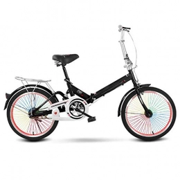 HUOFEIKE Bicicleta Bicicleta Urbana Plegable Con Radios De Color Y Amortiguadores, Bicicleta Portátil De Una Velocidad Con Asiento Trasero Neumáticos Antideslizantes Para Adultos Estudiantes Paseos Al Aire Libre, B1