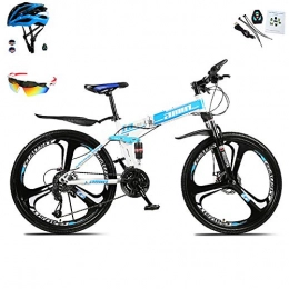 AI-QX Bicicleta Bicicletas De Montaña para Hombre Y Mujer 30 Velocidades Bicicleta Montaña 26 Pulgadas Marco De Acero De Alto Carbono MTB con Suspensión Y Doble Freno De Disco Bicicleta Plegable, Azul