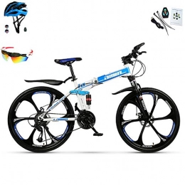 AI-QX Bicicleta Bicicletas de montaña Plegables para Hombres y Mujeres, Bicicleta al Aire Libre, con Frenos de Disco, Cuadro de Acero al Carbono de 30 velocidades, Azul