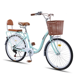 LLF Bicicleta Bicicletas, Playa Cruiser Bike for Women, Classic Cruiser Bike Con Cestas, Bicicleta De Canasta De Verduras De Ocio, 7 Velocidades Crucero Para Mujer Bicicleta Retro Bicicleta (Size:24inch, Color:Verde)