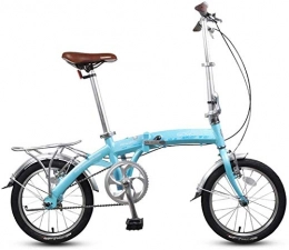 Bicicletas plegables de 16 pulgadas, para adultos y niños, mini bicicleta plegable de una sola velocidad, aleación de aluminio, ligera, portátil y plegable, azul