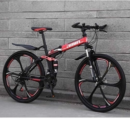 FREIHE Bicicleta Bicicletas plegables de bicicleta de montaña, freno doble de disco de 26 pulgadas y 24 velocidades, suspensión completa antideslizante, cuadro de aluminio ligero, horquilla de suspensión, rojo, C