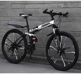 FREIHE Bicicleta Bicicletas plegables para bicicleta de montaña, freno doble de disco de 24 pulgadas y 26 pulgadas, suspensión completa antideslizante, cuadro de aluminio ligero, horquilla de suspensión, blanco, D