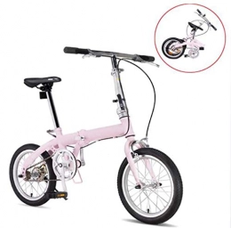 Bidetu Bicicleta Bidetu Bicicleta Plegable De 16 Pulgadas De Aluminio para Unisex Adultos, Niños, Viaje Urban Bici Ajustables Manillar Y Confort Sillin, Folding Pedales, Capacidad 110kg / Pink