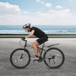 Brride Plegables Brride Bicicleta plegable de 26 pulgadas, 21 velocidades, marco de acero al carbono, frenos de disco, sillín ergonómico, horquilla de suspensión, elegante diseño en blanco y negro, ligero y portátil