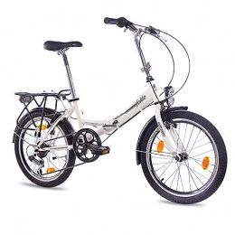 CHRISSON Plegables CHRISSON Bicicleta plegable plegable de 20 pulgadas, color blanco, para hombre y mujer, bicicleta plegable de 20 pulgadas, con 6 marchas Shimano, bicicleta plegable de ciudad