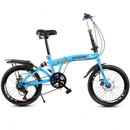 CXSMKP Plegables CXSMKP Bicicleta Plegable De 20 Pulgadas para Hombres Adultos Y Mujeres Adolescentes, Mini Bicicleta De Montaa Plegable Ligera, 6 Velocidades, Frenos De Disco Doble, Amortiguador, Azul