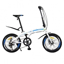 DASLING Bicicleta DASLING Bicicleta Plegable para Adultos Luz de Cambio de 7 velocidades de 20 Pulgadas Nio Estudiante @ Blanco Azul 2
