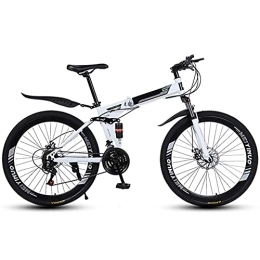  Plegables Deportes al Aire Libre Bicicleta de montaña Plegable Bicicleta de montaña de 21 velocidades Bicicleta de Doble suspensión y Freno de Disco Doble de 26 Pulgadas (Color: Negro)