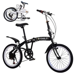 Desconocido Plegables Desconocido Pequeña Bicicleta Plegable Bicicleta Urbana Portátil Plegable para Ciudad 6 Velocidades Marco de Acero de Alto Carbono para Hombre y Mujer, Black, 20inch