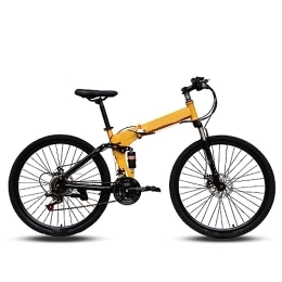 DIOTTI Plegables DIOTTI Bicicleta Plegable Amarilla de 24 Pulgadas y 26 Pulgadas, Freno de Disco de Bicicleta Amortiguador de Velocidad Variable, Bicicleta de montaña para Estudiantes (24)