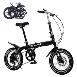 DORALO Bicicleta DORALO Bicicleta De Plegable para Unisex, Bicicletas Portátiles De 16 Pulgadas Y 6 Velocidades, Fácil De Transportar, Tamaño Plegable: 70 × 55 Cm, Tamaño Ampliado: 130 × 150 Cm, Negro