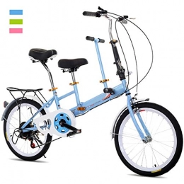 DORALO Bicicleta DORALO Bicicleta Tándem Plegable, Ciudad Bicicleta Plegable Tandem, 2 Asientos, Bicicleta Plegable De 20 Pulgadas para Adultos, Niños, Viaje, Carga: 100 Kg, Azul