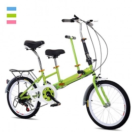 DORALO Bicicleta DORALO Bicicleta Tándem Plegable, Ciudad Bicicleta Plegable Tandem, 2 Asientos, Bicicleta Plegable De 20 Pulgadas para Adultos, Niños, Viaje, Carga: 100 Kg, Verde