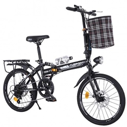 DRAKE18 Bicicleta DRAKE18 Bicicleta Plegable, 20 Pulgadas, Velocidad, 7 velocidades, Doble Freno de Disco, Bicicleta para Adultos portátil de Acero con Alto Contenido de Carbono, Viaje al Aire Libre con Cesta, Black