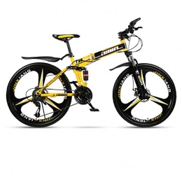 DSAQAO Plegables DSAQAO Bicicletas MTB De Suspensión Completa, 3 Spoke Plegable Bicicleta De Montaña 24 Pulgadas 21 24 27 Bicicleta De Disco De 30 Velocidades para Adolescentes Adultos Negro+amarillo1 27 Velocidad