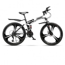 DSAQAO Bicicleta DSAQAO Folding Mountain Bike, 26 Pulgadas 21 24 27 30 Speed Disc Bicicleta Suspensión Completa 3 Spoke MTB Bikes para Adultos Adolescentes Negro+blanco1 21 Velocidad