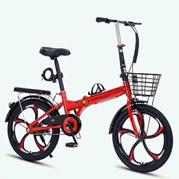 Dxcaicc Bicicleta Plegable, Bicicleta de Camping Plegable de Acero Al Carbono Ligera y Ajustable en Altura para Hombres Y Mujeres,Rojo,20 Inches