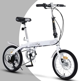 Dxcaicc Bicicleta Dxcaicc Bicicleta Plegable Bicicleta portátil con 6 velocidades Ajustable en Altura Fácil de Plegar Bicicleta de Ciudad para Adultos Hombres y Mujeres Adolescentes, Blanco, 16 Inch