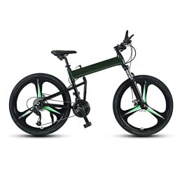 DXDHUB Bicicleta DXDHUB Diámetro de rueda de 24 / 26 / 27.5 pulgadas, bicicleta de montaña unisex de 27 velocidades, marco de aluminio, plegable, color verde oscuro
