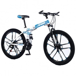 EASSEN Bicicleta EASSEN Bicicleta de montaña Adulta de la Bicicleta de la Bicicleta de Alto Contenido de Carbono en Bicicleta Plegable Plegable, 21 velocidades de transmisión, 26 Pulgadas 1 White blue-27