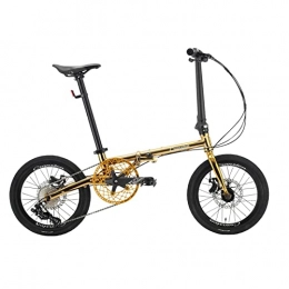 EASSEN Plegables EASSEN Bicicleta Plegable de 16 Pulgadas Velocidad Variable Ultra portátil 9 Velocidad de Acero Frenos de Disco Doble, suspensión Delantera Antideslizante Amortiguador Fron Gold