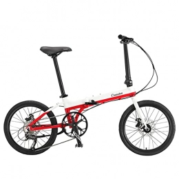 EASSEN Bicicleta EASSEN Bicicleta Plegable de 20"para Adultos, Sistema de Cambio de 9 velocidades, Marco de aleación de Aluminio, Frenos de Disco mecánico Dual, Borde de Arco de CNC para h White Red