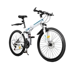 ERnonde Bicicleta ERnonde Bicicleta de montaña plegable de 26 pulgadas, 21 velocidades, bicicleta para adultos, freno de disco, bicicleta plegable moderna con cambio de marchas (azul + blanco)