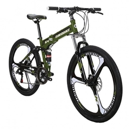 Eurobike Bicicleta plegable G4 21 Speed Mountain Bike 26 Pulgadas 3 Radios MTB Doble Suspensión Bicicleta (Ejército)