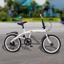 FUNYSF Bicicleta plegable de 20 pulgadas, 7 velocidades, para camping, ciudad, color blanco, para adultos, plegable, doble freno, altura regulable, para viajes, ejercicio