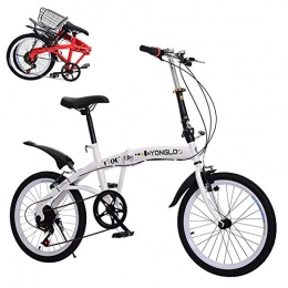 FXMJ Bicicleta Plegable para viajeros, 18 Pulgadas, 6 velocidades Ciudad Plegable Mini Bicicleta compacta Bicicleta Mini Bicicleta Bicicleta compacta Adultos Hombres, Mujeres Estudiantes,Blanco