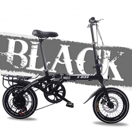 FYYTRL Bicicleta FYYTRL Ligera de Acero al Carbono Bicicleta Plegable de la Ciudad, 16 Hombres y Mujeres Inch Doble Freno de Disco Amortiguador Variable Bicicleta de la Velocidad, Black