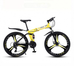 GASLIKE Bicicleta GASLIKE Bicicleta de montaña para Adultos, Bicicleta Plegable, Cuadro de Acero de Alto Carbono, Bicicletas MTB de suspensión Completa, Freno de Doble Disco, Pedales de PVC, Amarillo, 26 Inch 27 Speed