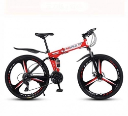 GASLIKE Bicicleta GASLIKE Bicicleta de montaña para Adultos, Bicicleta Plegable, Cuadro de Acero de Alto Carbono, Bicicletas MTB de suspensión Completa, Freno de Doble Disco, Pedales de PVC, Rojo, 26 Inch 21 Speed